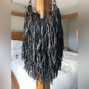 Black leather tassel crossbody bag